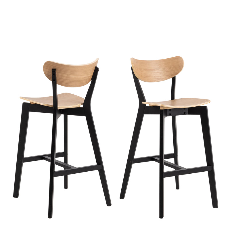 Roxby Bar Stool, Black and Oak Set of 2 — front view