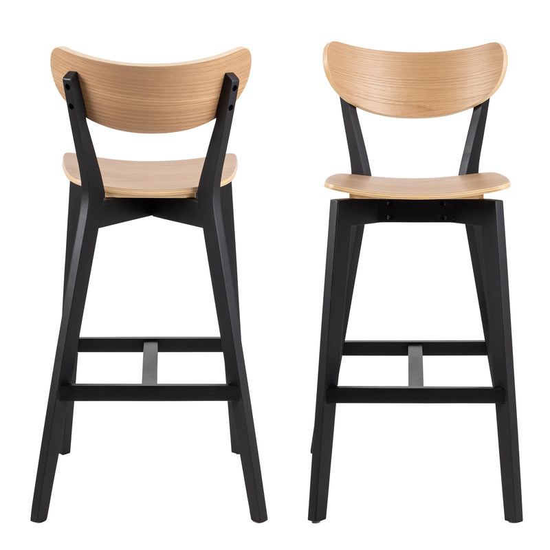 Roxby Bar Stool, Black and Oak Set of 2 — side angle
