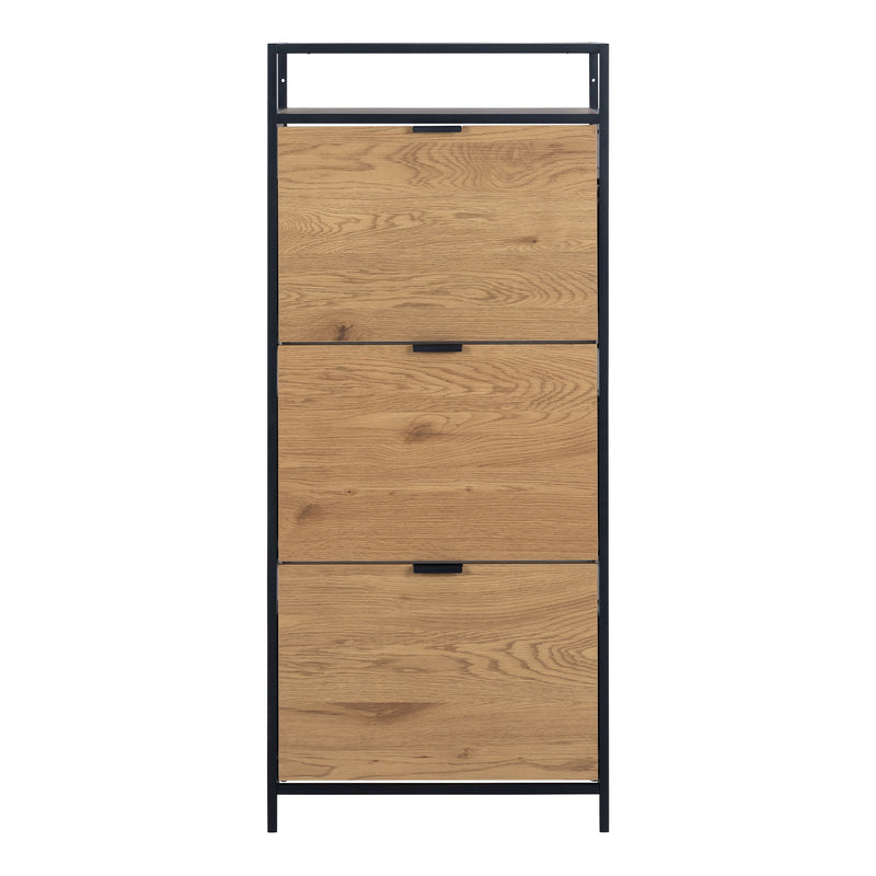 Seaford Shoe Cabinet in Black and Oak — side angle