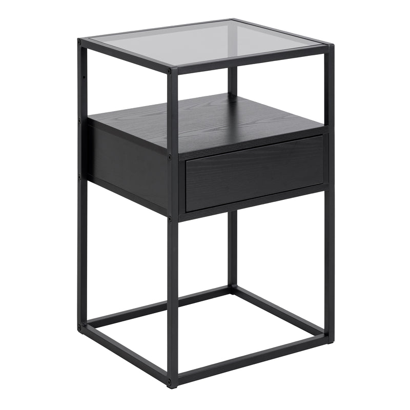 Randolf Bedside Table in Black with Smoked Glass — front view