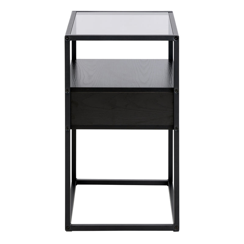 Randolf Bedside Table in Black with Smoked Glass — detail view
