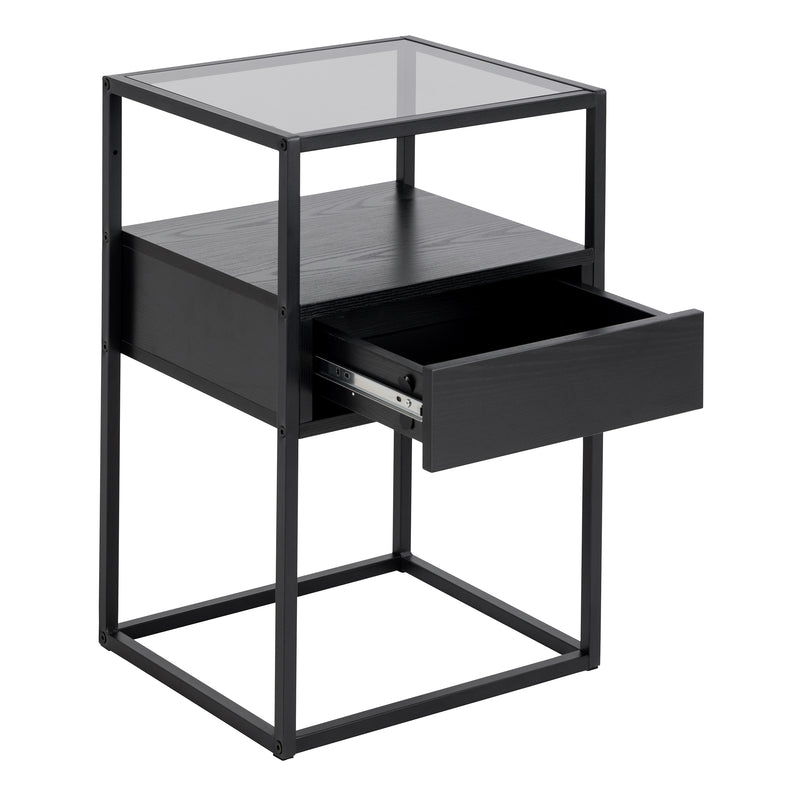 Randolf Bedside Table in Black with Smoked Glass — alternative angle