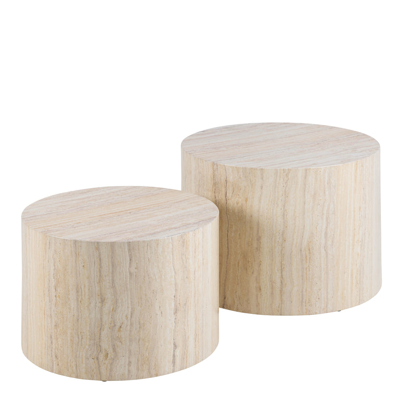 Dice Round Coffee Table Set in Light Travertine Effect — front view