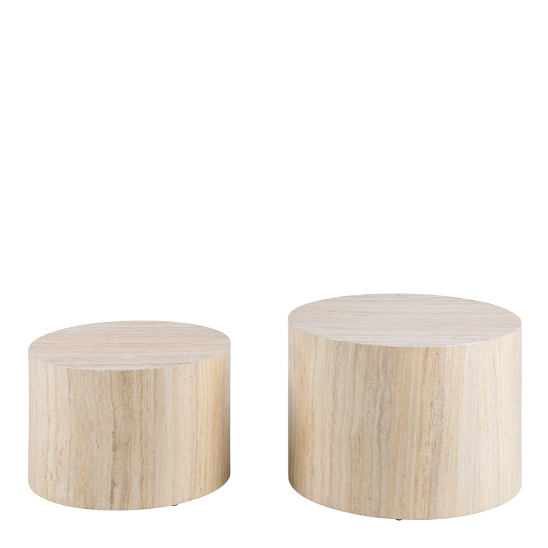 Dice Round Coffee Table Set in Light Travertine Effect — side angle