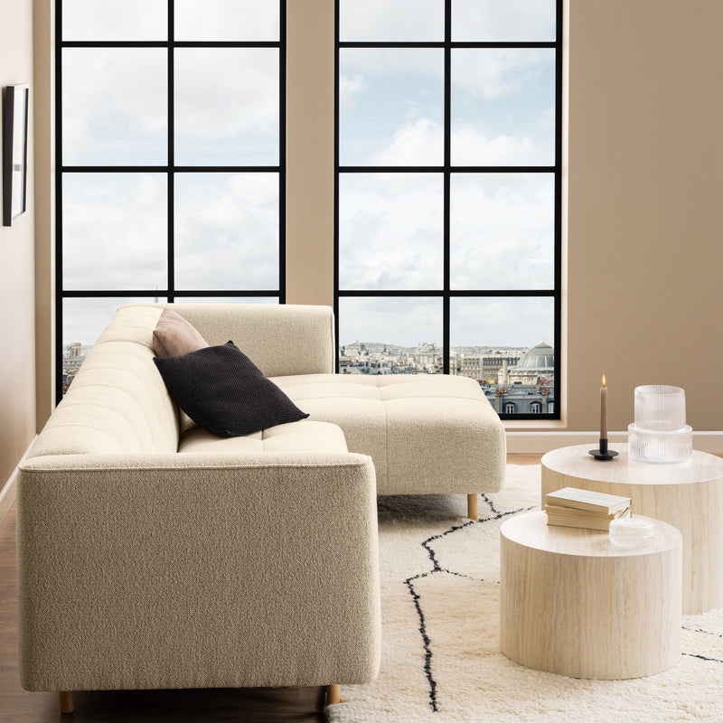 Dice Round Coffee Table Set in Light Travertine Effect — detail view