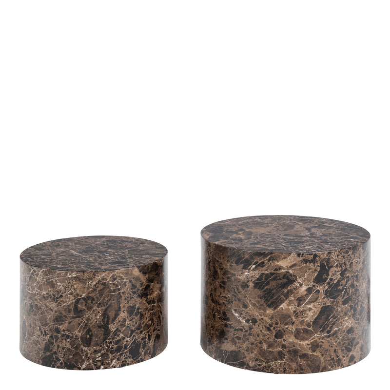 Dice Round Coffee Table Set of 2 in Brown Marble and Delhi Rough Paper — side angle