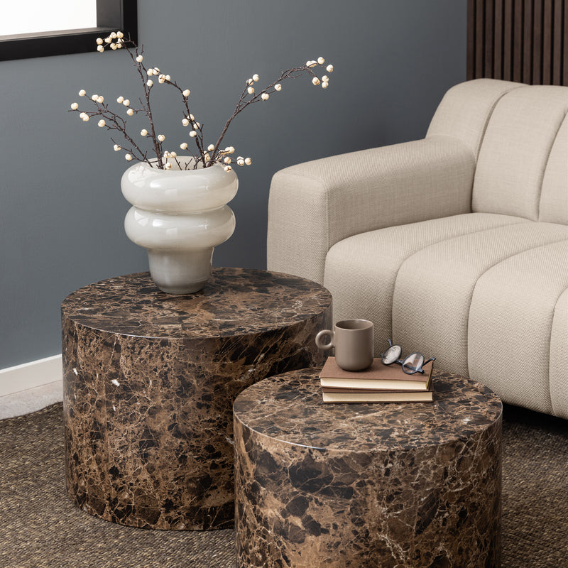 Dice Round Coffee Table Set of 2 in Brown Marble and Delhi Rough Paper — alternative angle