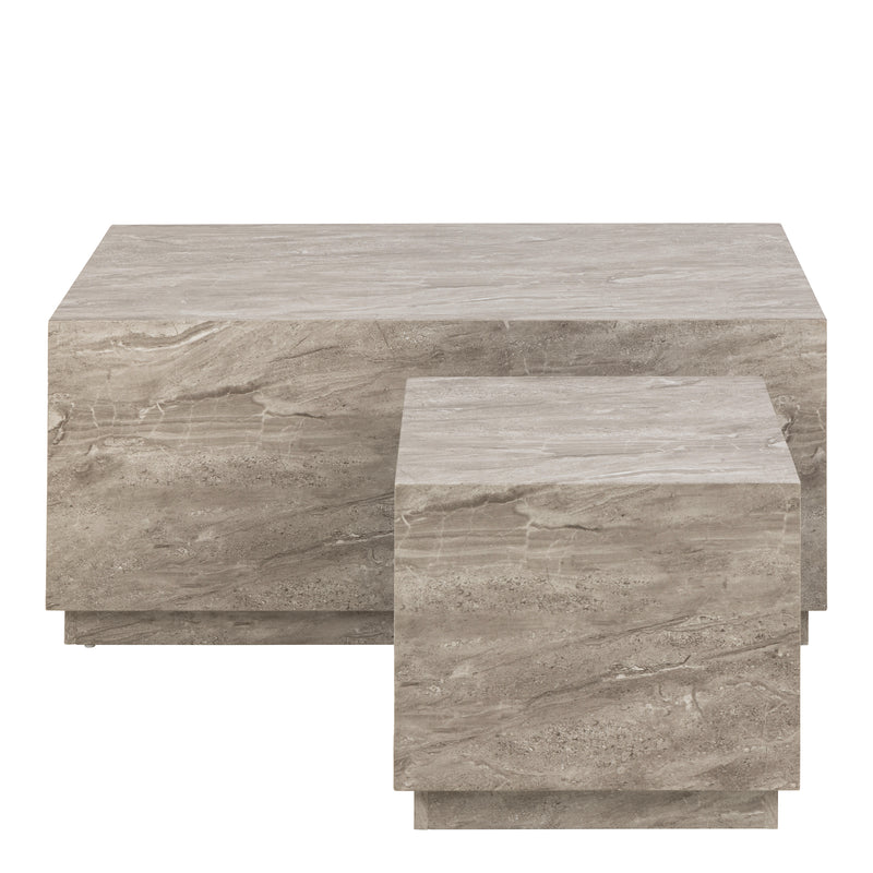 Dice Coffee Table Set in Grey Marble — side angle