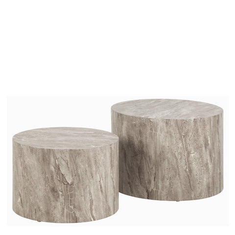 Dice Round Coffee Table Set in Grey Marble — front view