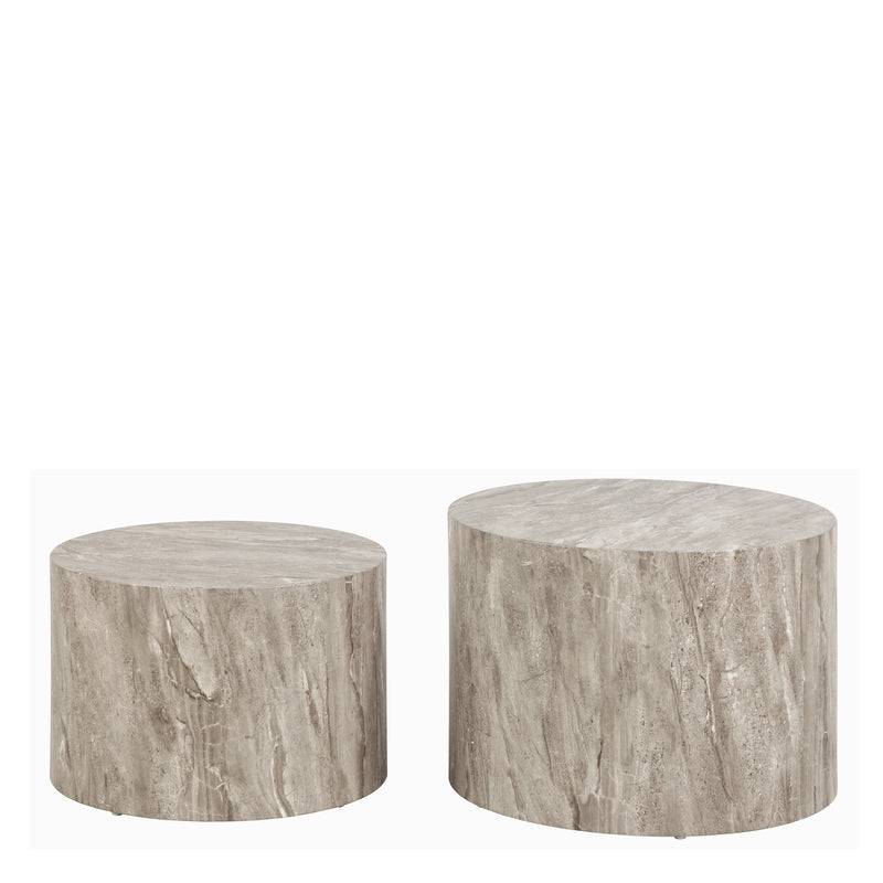 Dice Round Coffee Table Set in Grey Marble — side angle