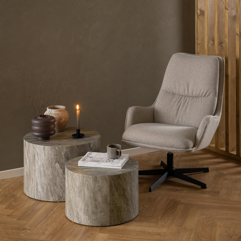 Dice Round Coffee Table Set in Grey Marble — detail view