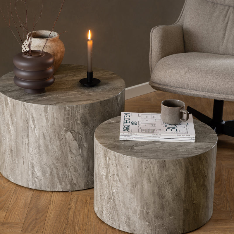Dice Round Coffee Table Set in Grey Marble — alternative angle