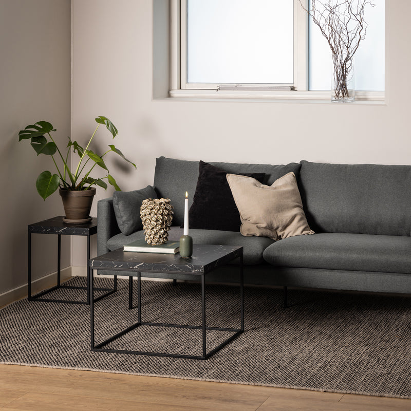 Barossa Coffee Table with Black Marble Marquina Top & Black Steel Base 60cm — detail view