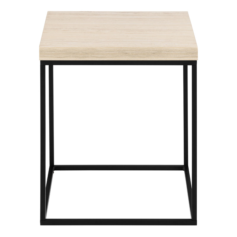 Barossa Coffee Table with Travertine Rough Paper Top & Black Powder Steel Base 40cm — side angle