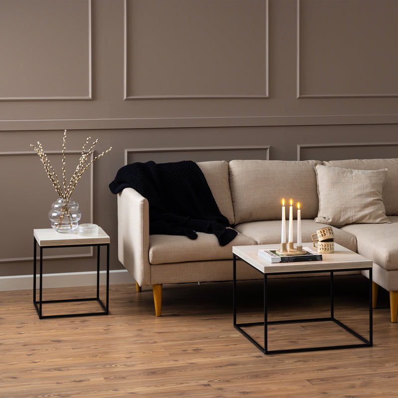 Barossa Coffee Table with Travertine Rough Paper Top & Black Powder Steel Base 40cm — detail view