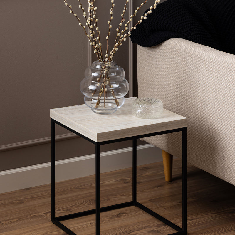 Barossa Coffee Table with Travertine Rough Paper Top & Black Powder Steel Base 40cm — alternative angle