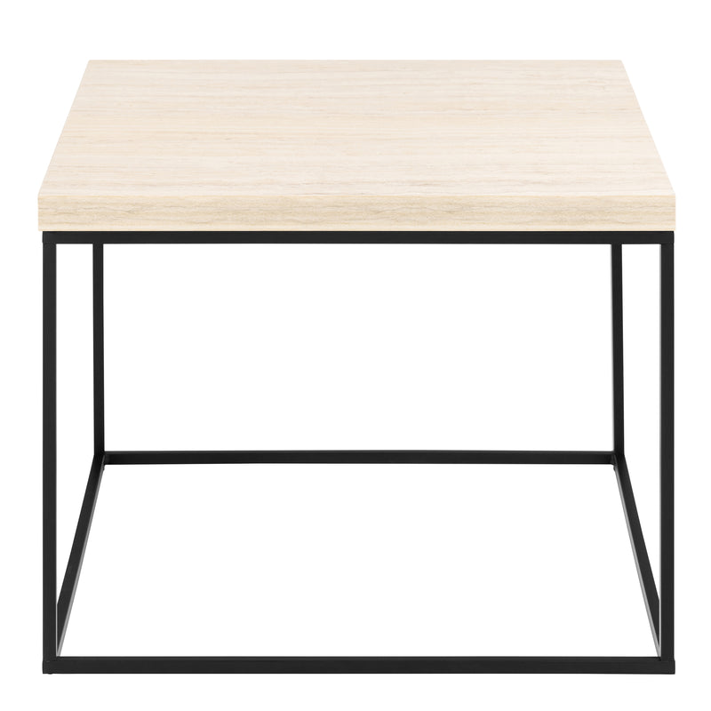 Barossa Coffee Table with Travertine Rough Paper Top & Black Powder Steel Base 60cm — side angle