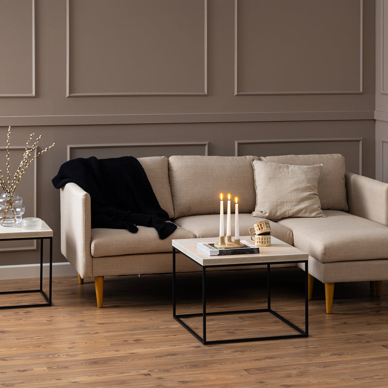Barossa Coffee Table with Travertine Rough Paper Top & Black Powder Steel Base 60cm — detail view