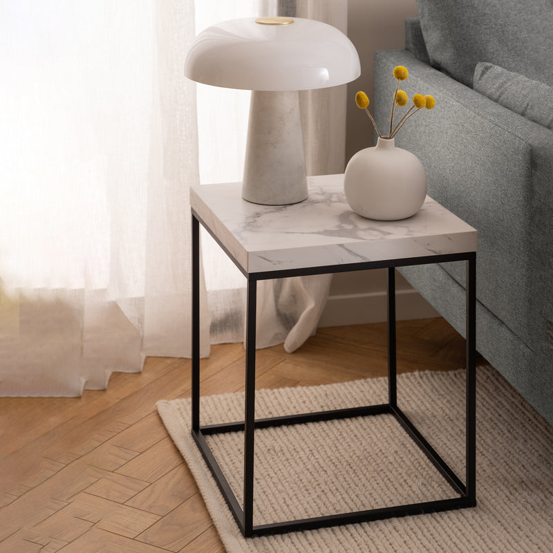 Barossa Coffee Table with White Marble Carrara Top & Black Base 40cm — alternative angle