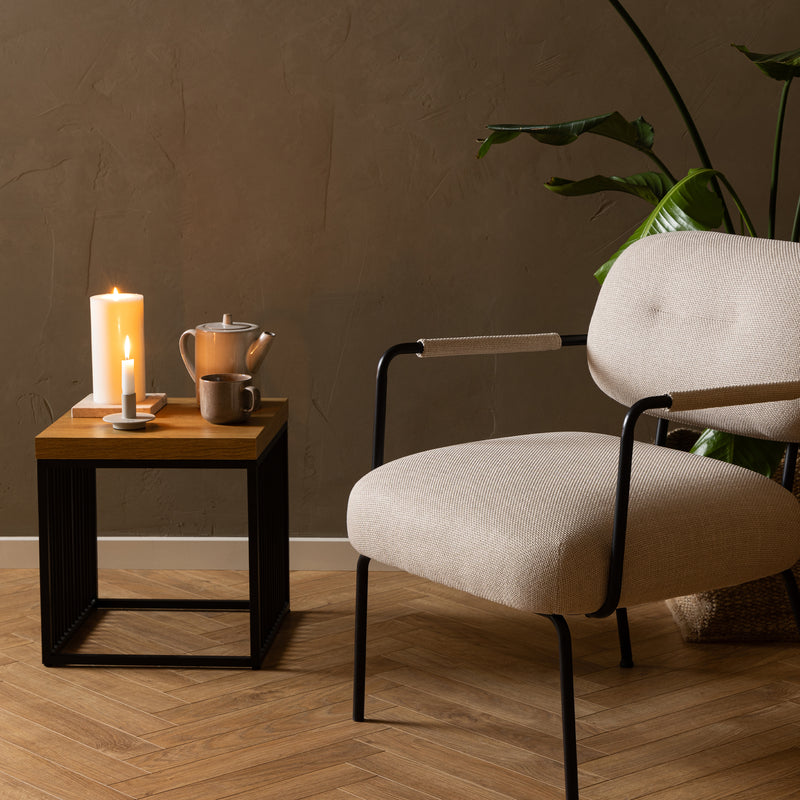 Strington Side Table in Black and Oak — alternative angle