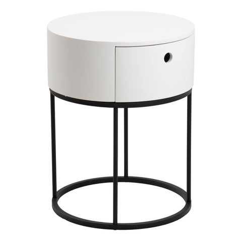 Polo Round Bedside Table in White and Black — front view