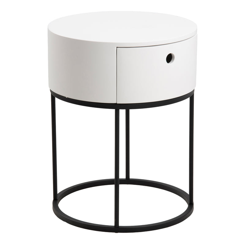 Polo Round Bedside Table in White and Black — front view