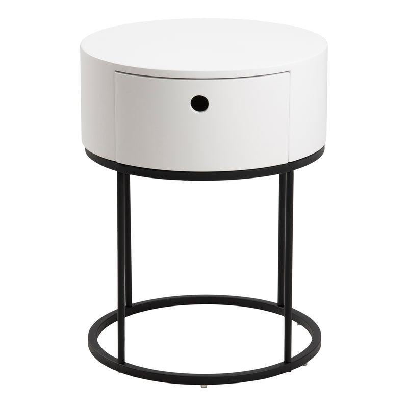Polo Round Bedside Table in White and Black — side angle