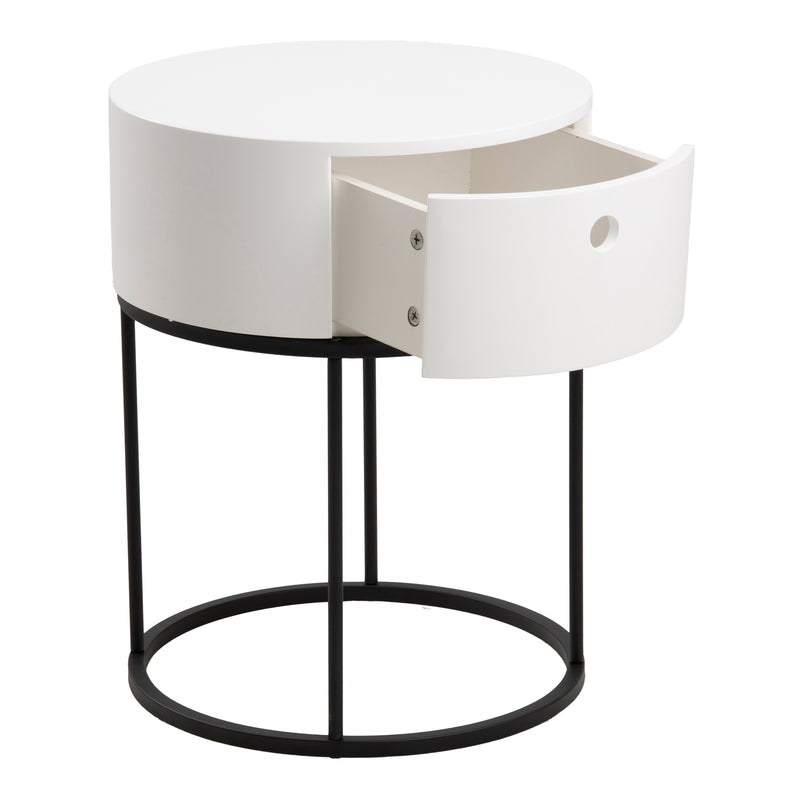 Polo Round Bedside Table in White and Black — detail view