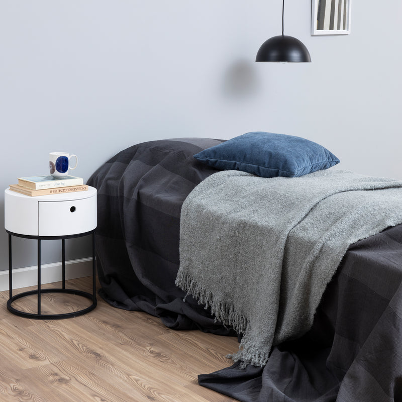 Polo Round Bedside Table in White and Black — alternative angle