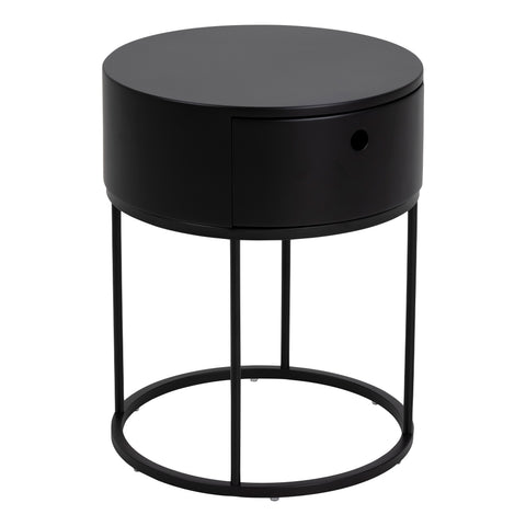 Polo Round Bedside Table in Black — front view