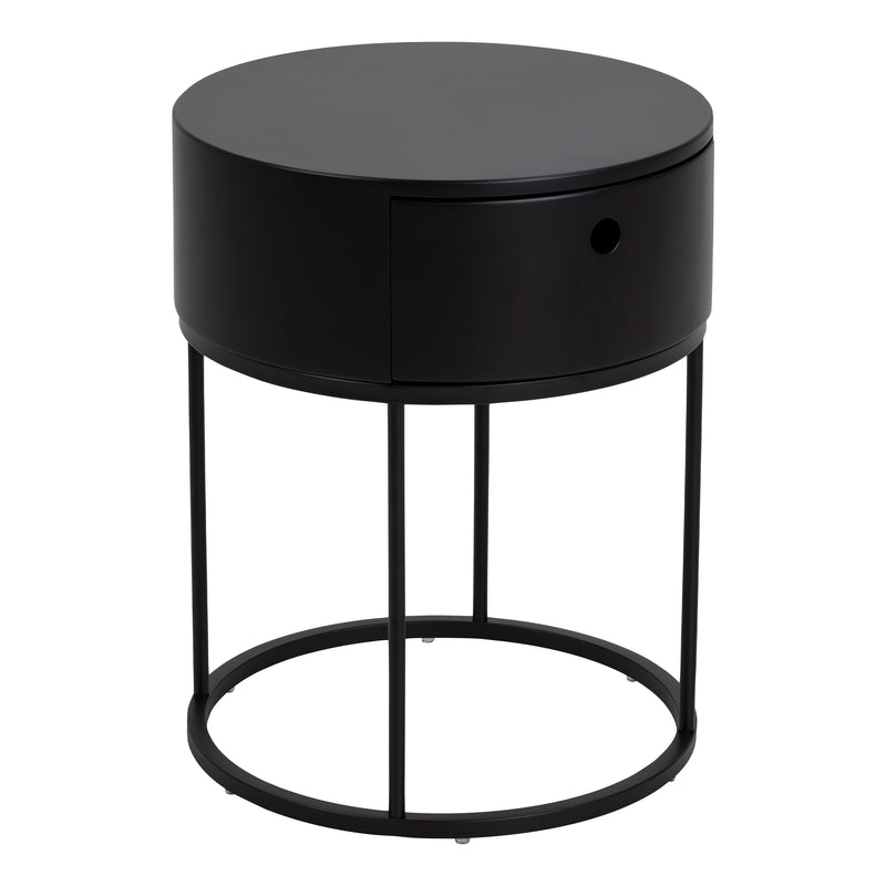 Polo Round Bedside Table in Black — front view