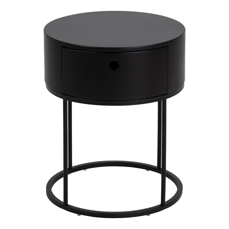Polo Round Bedside Table in Black — side angle