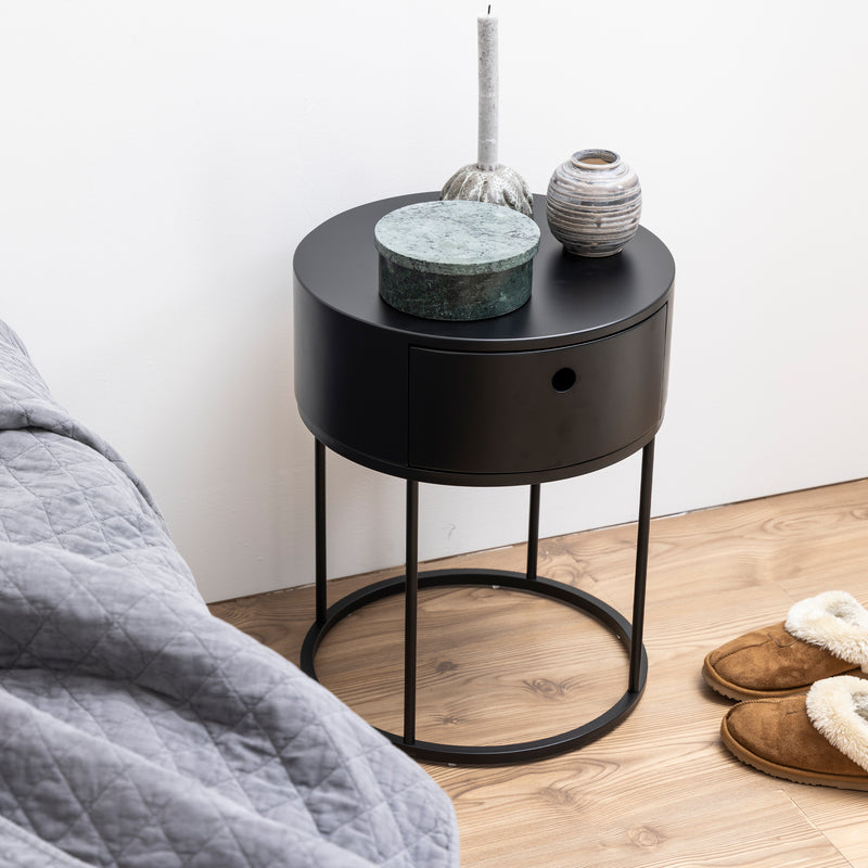 Polo Round Bedside Table in Black — alternative angle