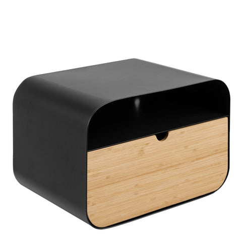 Joliet Wallmounted Bedside Table in Black and Bamboo — front view