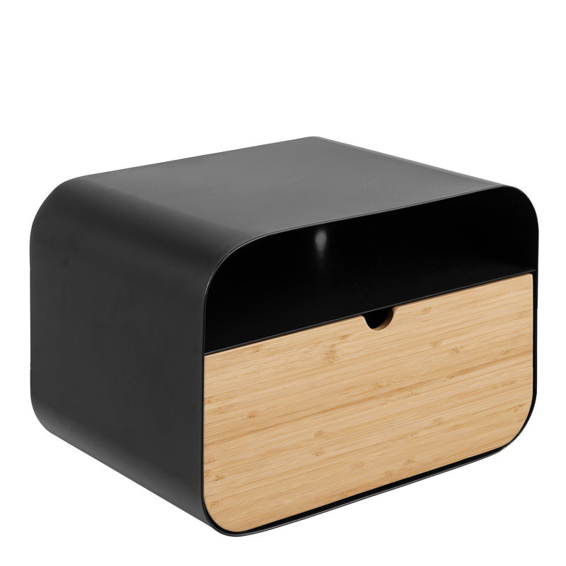 Joliet Wallmounted Bedside Table in Black and Bamboo — front view