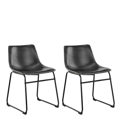 I_Oregon Dining Chair In Black with Cream Stitching, Set of 2. — front view