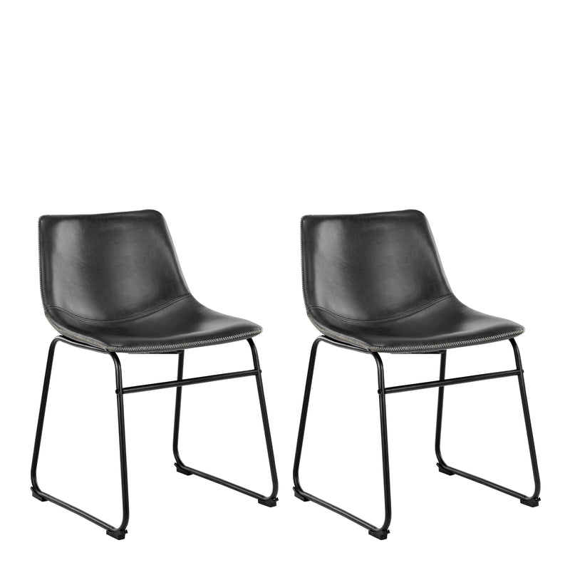 I_Oregon Dining Chair In Black with Cream Stitching, Set of 2. — front view