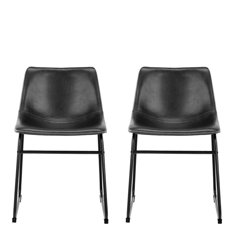 I_Oregon Dining Chair In Black with Cream Stitching, Set of 2. — side angle