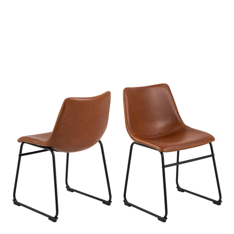 I_Oregon Dining Chair In Brown with Cream Stitching Set of 2. — front view