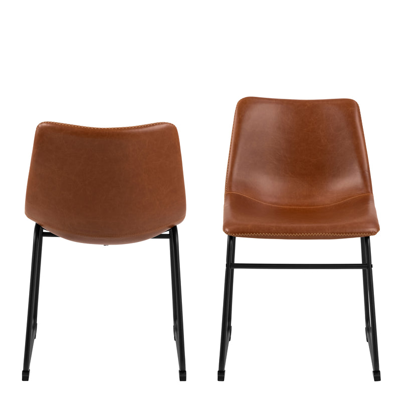 I_Oregon Dining Chair In Brown with Cream Stitching Set of 2. — side angle