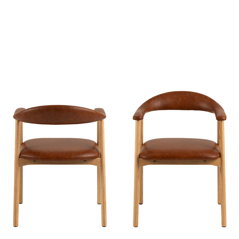 Addi Dining Chair With Armrest in PU Retro Brandy Set of 2 — side angle