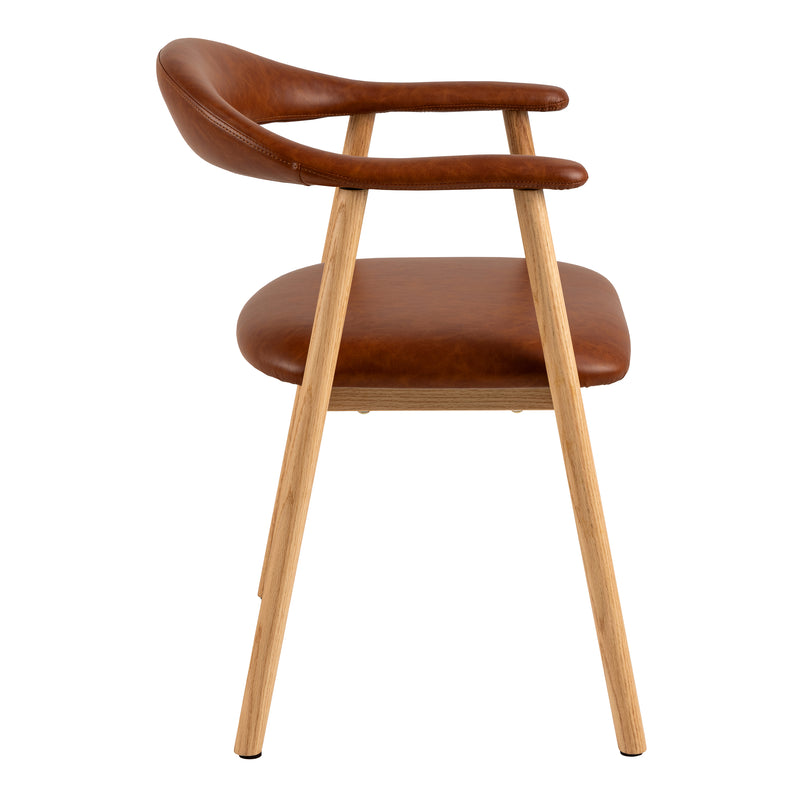 Addi Dining Chair With Armrest in PU Retro Brandy Set of 2 — detail view