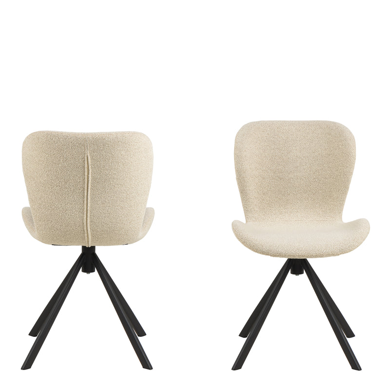 Batilda Swivel Dining Chairs in Cream Fabic Set of 2 — side angle