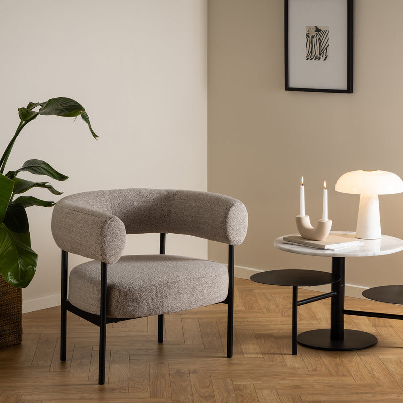 Oakfield Lounge Chair in Beige Fabic with Black Legs — alternative angle