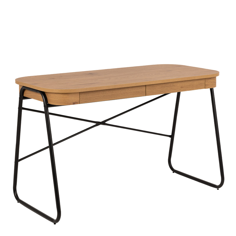 Blueton Office Desk with 2 Drawers in Black and Oak — front view