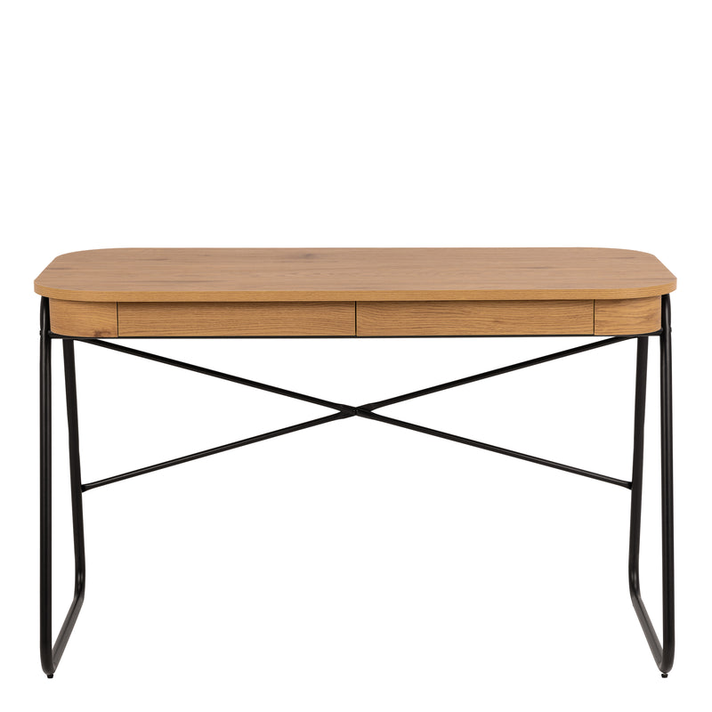 Blueton Office Desk with 2 Drawers in Black and Oak — side angle
