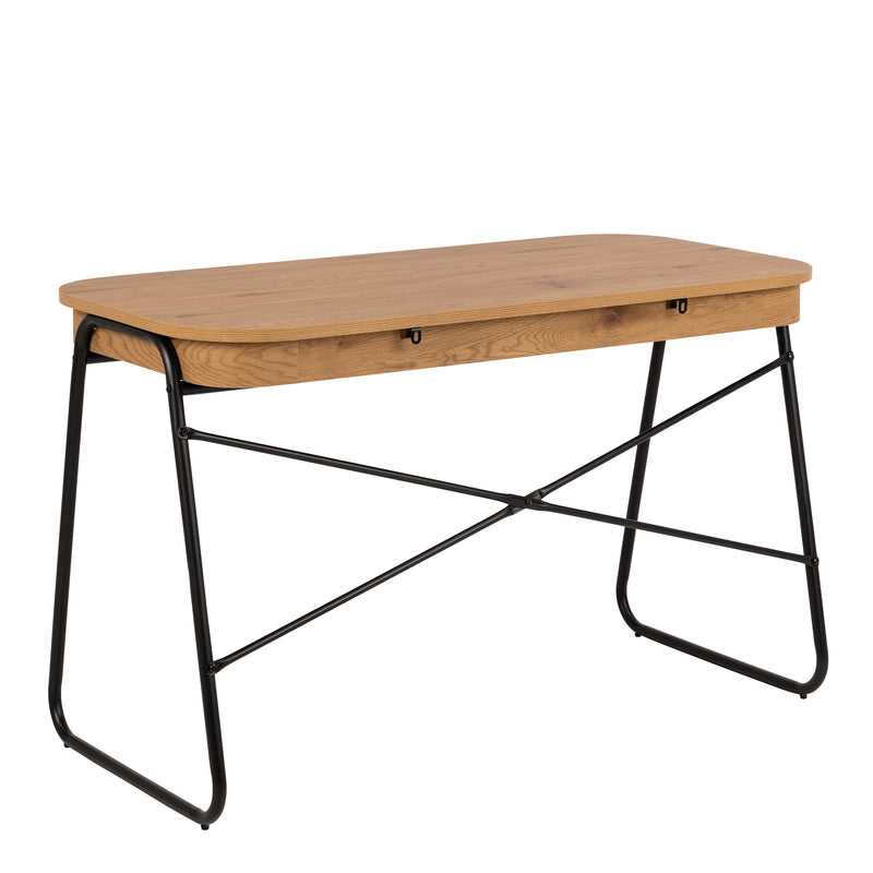 Blueton Office Desk with 2 Drawers in Black and Oak — detail view