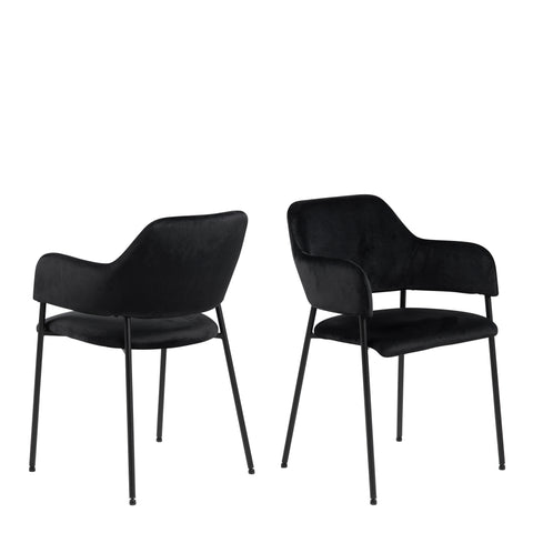 Lima Dining Chair with Armrest in Black Set of 2 — front view