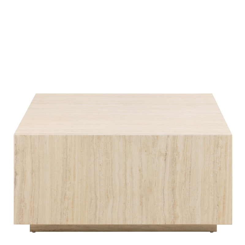 Dice Square Coffee Table in Light Travertine Effect 90x90x42cm — side angle