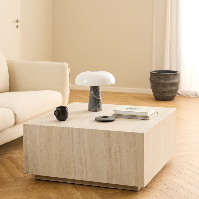 Dice Square Coffee Table in Light Travertine Effect 90x90x42cm — detail view